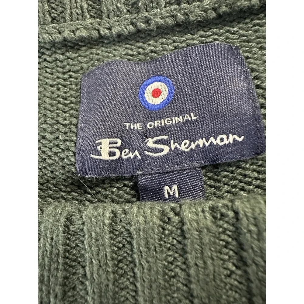 Ben Sherman Sweater‎ Men Medium Green Cable-Knit Long Sleeve Sweatshirt Pullover